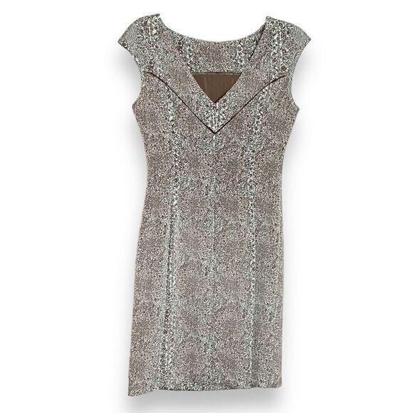 Tory Burch Carter Logo Print Sheath Sleeveless Dress Tan Blue Women’s Size 2 / S - Picture 8 of 15